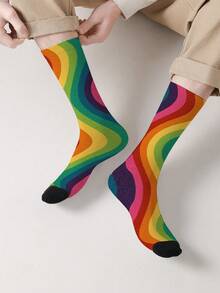 1双LGBTQ骄傲彩虹条纹船袜，色彩鲜艳的新奇趣味袜子，舒适透气的休闲日常穿着袜子 - 彩色 - 查看 9