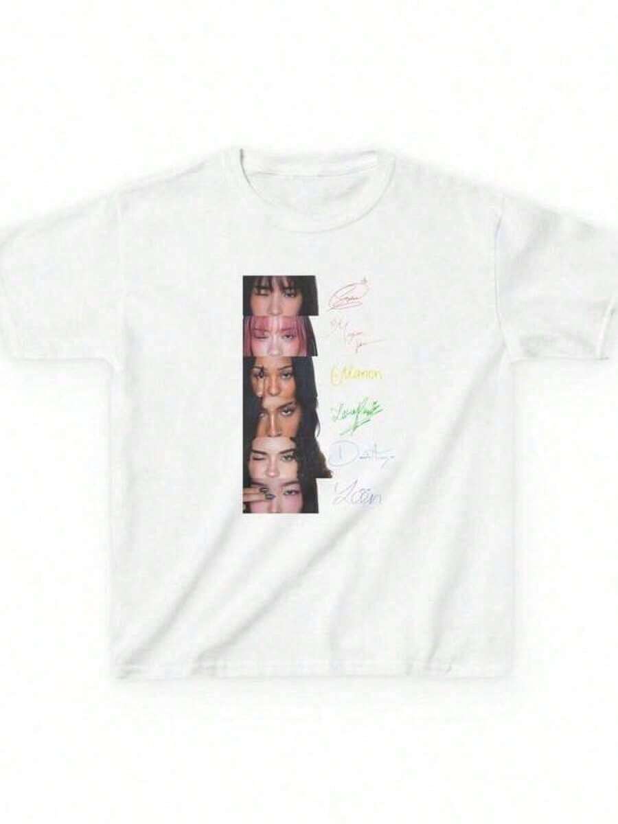 Camiseta KATSEYE Youth Size Signature, Camiseta Beautiful Chaos, EstéTica Y2K Genial, MercancíA De La Gira Beautiful Chaos De Eyekon, Camiseta Unisex, Camiseta Blanca, Camiseta Unisex De Verano Casual De Manga Corta Estampada, Nueva Camiseta De Verano, Tejido De Punto Suave. - Blanco - Ver 1
