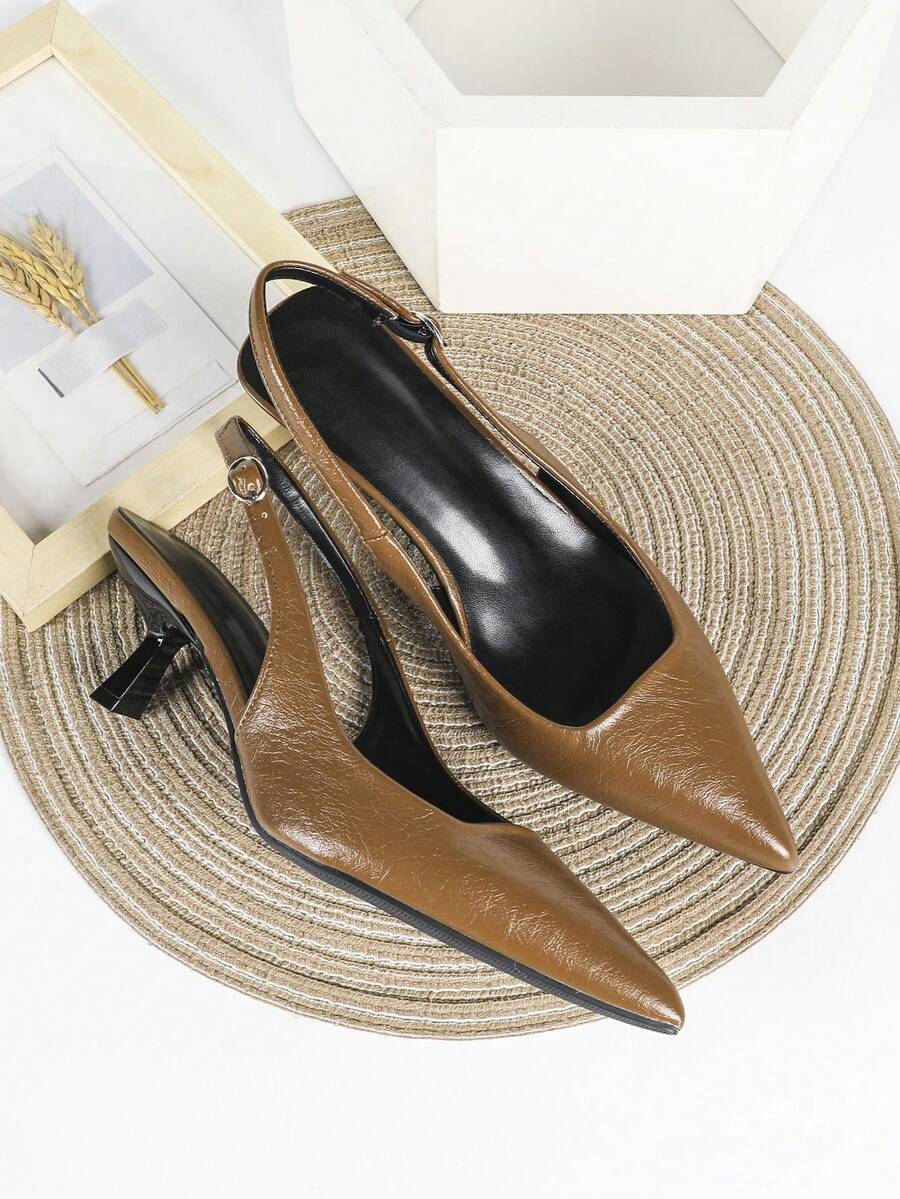 7cm Brown High Heel Sandals, Pointed Toe Slip-On Party Wedding Formal Shoes