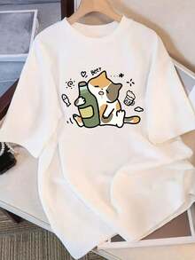 Camiseta de Mujer Minimalista Casual de Verano, Holgada con Cuello Redondo, Cómoda y Casual, Perfecta para un Uso Diario Juvenil y Vibrante, Blusa para Salir para Mujer - Blanco - Ver 9