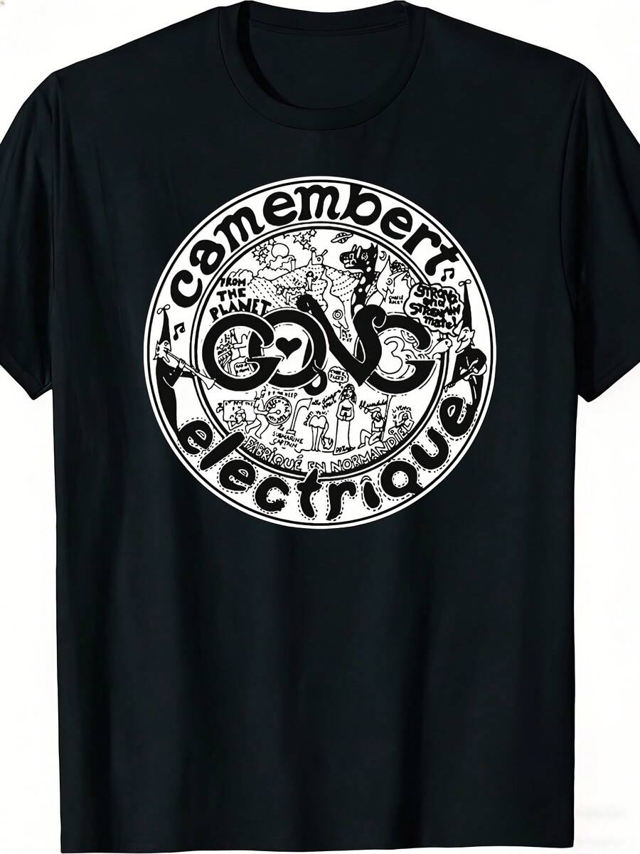 Camiseta unisex con diseño de portada de álbum de música electrónica de Camambert, diseño de póster de banda de rock vanguardista, camiseta unisex lisa, suave y agradable al tacto, una prenda básica de ropa casual urbana adecuada para todas las estaciones, versátil para todas las estaciones, asequible para el uso diario y un regalo de Navidad perfecto para fans y amigos, camiseta de mujer, local. - Negro - Ver 1