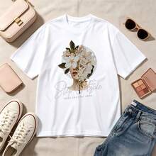 Retro Floral Art, 100% Cotton Oversized Soft Breathable Casual Crewneck Short Sleeve Top, Summer Vibes Romantic Aesthetic Streetwear Women's Fashion - Blanco - Ver 1