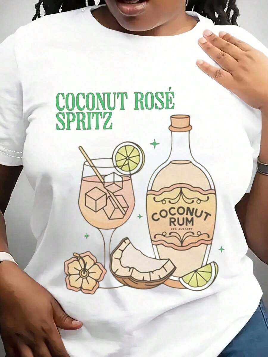 Camiseta Unisex de Manga Corta Coconut Rose Spritz, Camiseta de Cóctel Aperol Spritz, Ropa con Temática de Alcohol, La Dolce Vita, Ingredientes del Cóctel de Coco - Blanco - Ver 1