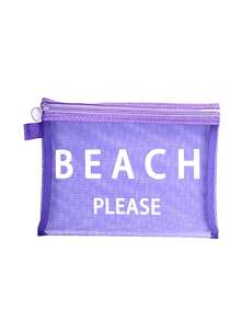 多色時尚網格海灘包，印有「Beach」字樣的化妝包，海灘主題。大容量透明化妝包，尼龍拉鍊盥洗包，輕巧，可存放防曬霜、零食、比基尼和海灘必需品。春/夏儲物，耐用，非常適合游泳、海灘、潛水和夏季度假、返校，輕巧防曬儲物袋，適合朋友、母親節、返校季節 - 彩色 - 查看 19