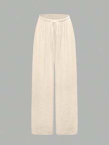 Pantalones anchos de verano para mujer con cintura anudada y unicolor - Albaricoque - Ver 6