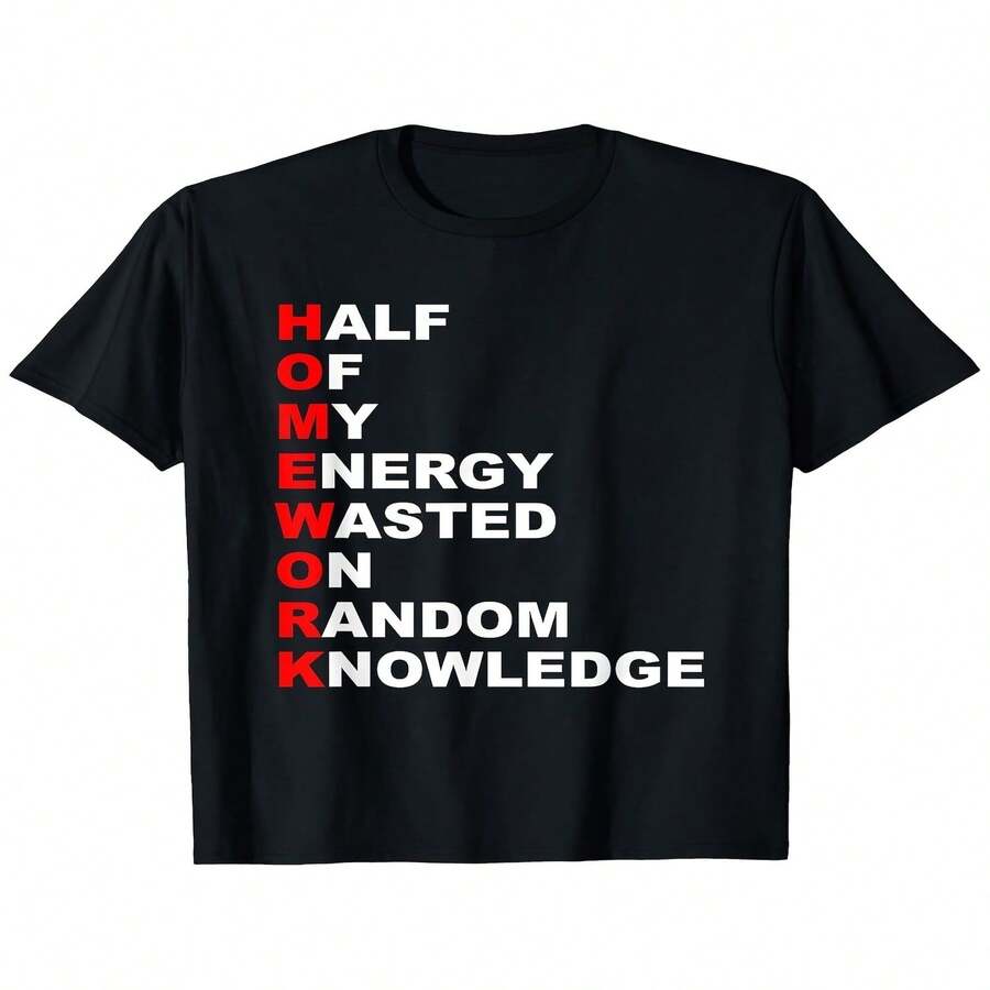 Camiseta exclusiva para el Día de la Independencia y el Día del Padre con decoración divertida y abreviaturas para tareas escolares. Adecuada para estudiantes masculinos y femeninos. Camiseta unisex informal de manga corta con cuello redondo para exteriores. Ligeramente elástica. Tallas S-XXXL. Estilo unisex. Camiseta estampada de manga corta para verano 2025. Peso: 220 g. - Negro - Ver 1