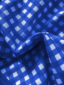 Vestido de playa informal de talla grande para mujer con estampado aleatorio y diseño de anillo en el cuello halter - Azul - Ver 3