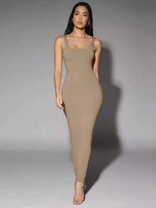 Vestido de tirantes sólido - Marrón Mocha 2 - Ver 1