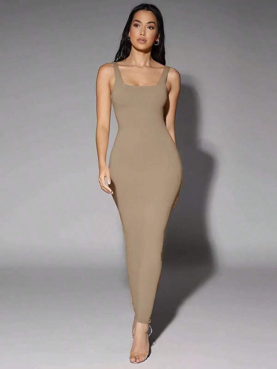 Vestido de tirantes sólido - Marrón Mocha 2 - Ver 1