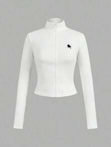 2 piezas Conjunto versátil de ropa deportiva de punto blanca y negra para yoga y fitness, camiseta de manga larga con cremallera y bordado gráfico de letras, elegante para otoño/invierno - Multicolor 4 - Ver 9