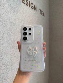 Ốp lưng điện thoại Laser Bow Glitter, ốp lưng trong suốt chống sốc với viền lượn sóng, tương thích với Samsung Galaxy A56/A17/S24 Ultra/S24 Plus/S24/S23 Ultra/S23 Plus/S23/S22 Ultra/S22 Plus/S22/S21 Ultra/S21 Plus/S21 FE/S23 FE/S20 FE, tương thích với iPhone 17/16E/15/14/13/12/11/X/XS Max/XR/Pro Plus, phiên bản quốc tế, không phải phiên bản nội địa. - trắng - Xem 2