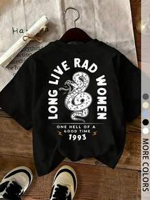 Camiseta Vintage con Gráfico de Serpiente de 1993 para Mujer, Camisa Blanca de Algodón de Talla Grande, Estampado de Empoderamiento, Atuendo Casual a la Moda, Ropa de Mujer - Negro - Ver 7