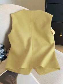 Top de tirantes de moda con decoración de flor de metal para mujer, para verano - Caqui - Ver 2