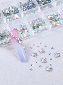 12 Grids Nail Art Rhinestone, Mixed Size Crystal AB Nail Rhinestones Flat Back Diamond Nail Jewelry DIY Stone For Women & Girl Manicure Decoration Charms - Multicolor - View 6