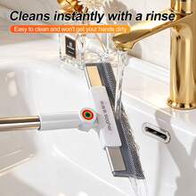 Short Handle Window Squeegee, 20cm Double Sided Scrubber Squeegee With 54cm Stainless Steel Rod, 2 In 1 Brush & Wiper For Bathroom Floor Tile Glass, Compact Handheld Water Blade For Countertop Car Window, Pet Hair Remover Streak Free, Essential Memorial Day Summer Cleaning - 20cm - Squeegee & Scrub In One (Short Version) - View 7