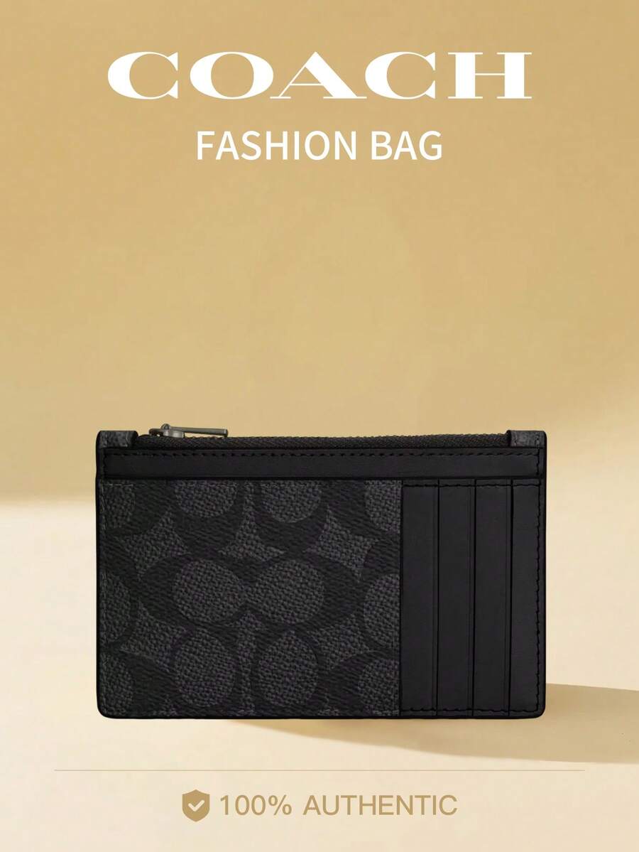 Coach Ví siêu mỏng đựng được 13 thẻ, có ngăn trước chống RFID, kiểu dáng tối giản, thích hợp cho nam và nữ. - màu đen - Xem 1