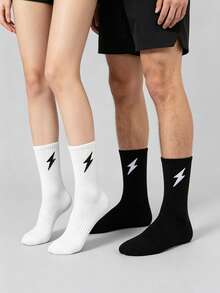 Lightning Pattern Crew Socks For Men And Women, 5 Pairs Unisex Casual Athletic Socks With Ribbed Cuff, Comfortable Fit For Daily Wear, Gym, Running, Walking - Multicolor - View 6