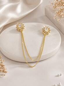 1 buah Bros Rantai Bunga Matahari Emas Berkepala Ganda Elegan dengan Rhinestone dan Desain Rumbai Berlapis-lapis, Pin Anti-Selip Cocok untuk Pernikahan, Pesta, Perjalanan, Pemakaian Sehari-hari dengan Jas, Gaun, Kardigan, Hadiah Perhiasan Modis untuk Teman - Emas - View 5