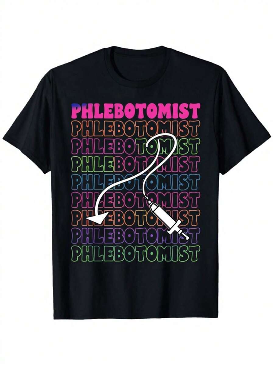 Camiseta de Frotis con Texto de Arcoíris - Regalo de Frotomía Tecnológico con Diseño de Tubo de Sangre y Nube de Palabras de Frotomía - Camiseta Unisex Negra de Manga Corta con Cuello Redondo para Técnicos de Laboratorio, Trabajadores de la Salud (Ropa Cómoda para Todas las Estaciones), Ropa Profesional - Negro - Ver 1