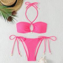 Nuevo traje de baño de dos piezas con falda y corte triangular para mujer, que disimula el abdomen y estiliza la figura, adecuado para vacaciones en la playa y aguas termales, bikini. - Blanco - Ver 9