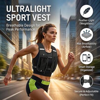 Áo vest thể thao unisex nhẹ, 2 màu mới, thiết bị lưu trữ tối giản đa chức năng, túi ngực nam/nữ có thể dễ dàng đựng chai nước và điện thoại khi tập luyện, áo vest chạy bộ, dụng cụ thể thao ngoài trời, ba lô lưu trữ di động