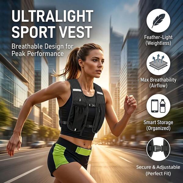 Áo vest thể thao unisex nhẹ, 2 màu mới, thiết bị lưu trữ tối giản đa chức năng, túi ngực nam/nữ có thể dễ dàng đựng chai nước và điện thoại khi tập luyện, áo vest chạy bộ, dụng cụ thể thao ngoài trời, ba lô lưu trữ di động