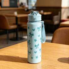 1pc 750ml Minimalist Bow Print Summer Water Bottle With Straw, Suitable For Sports, Outdoor, Home, Office, School, Portable And Suitable As A Gift - Clear - View 9