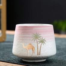 200毫升渐变色咖啡杯，创意下午茶杯，拿铁杯，饰以骆驼和棕榈树图案，优雅的办公水杯，简约手绘杯，家用陶瓷拿铁杯，家用饮具，返校用品，节日礼物 - 彩色 - 查看 3