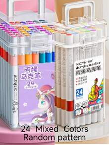 1/24/36/48/60/80/120色丙烯马克筆彩色筆，適合書籍繪畫、卡片製作，初學者超值套組，可用於DIY藝術繪畫、藝術創作、快乾、塗鴉、學校使用（隨機圖案） - 套裝 - 查看 11