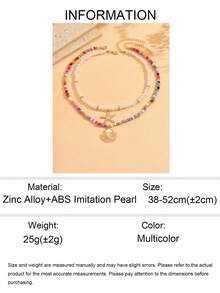 2pcs Bohemian Style Colorful Beaded, Faux Pearl, Shell & Starfish Pendant Necklace, Layered Choker For Girls, Beach Vacation, Random Bead Colors - Multicolor - View 4