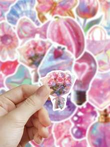 50pcs Pastel-Colored Laser-Cut Accessories Stickers For Guitar Suitcase Laptop Cases Scrapbooks Storage Boxes Decorative DIY Graffiti Sticker - Multicolor - View 7