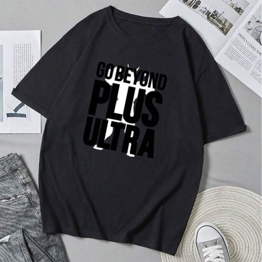 Camiseta unisex Go-Beyond-Plus-Ultra con estampado retro de anime y dibujos animados, ideal para el verano, estilo casual y holgado. - Negro - Ver 1