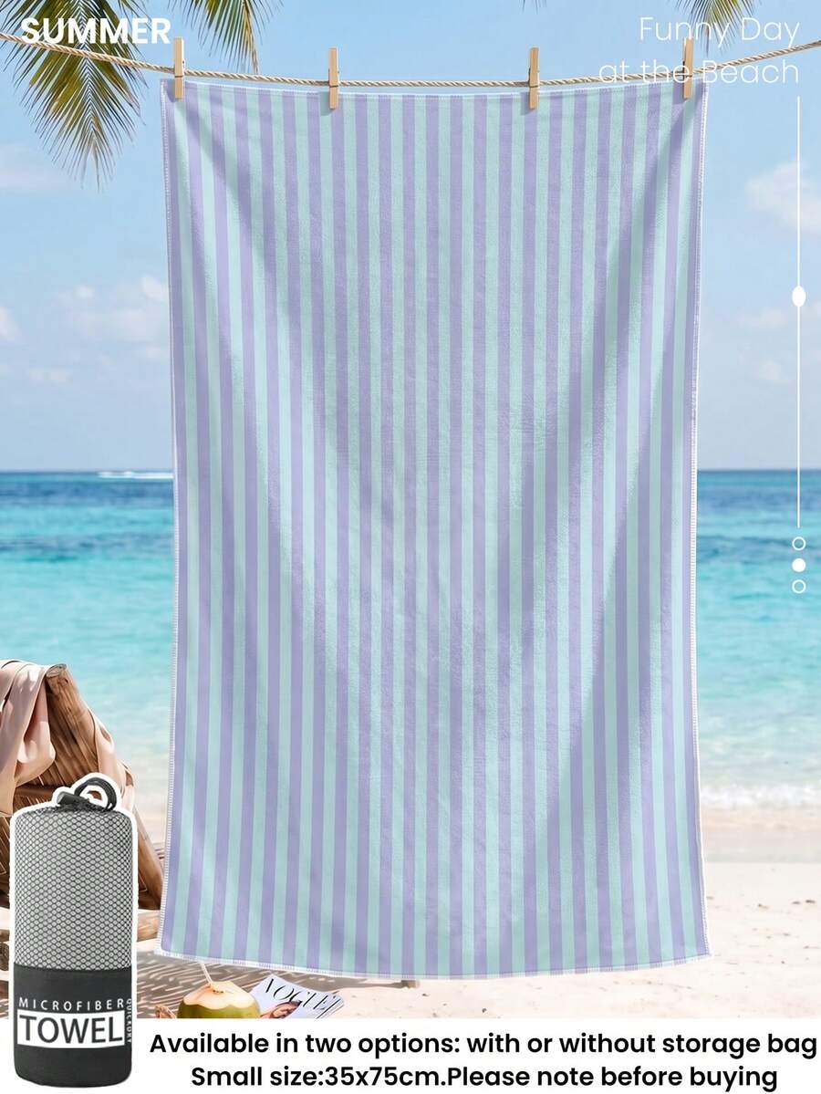 1 chiếc khăn tắm biển sọc xanh thời trang, chất liệu microfiber siêu thấm hút, mềm mại, thoải mái, nhẹ, dễ mang theo, chống gió/nắng/cát, thích hợp cho du lịch và kỳ nghỉ hè, có hai kích cỡ: nhỏ 35*75cm và lớn hơn 150cm.