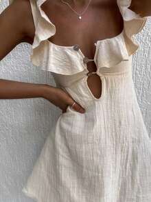 Vestido corto tirantes con volantes sensual nueva colección estilo europeo elegante moderna para mujer temporada verano - Blanco - Ver 10