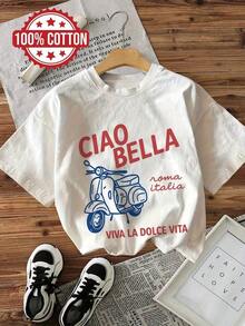 1pac 180g Graphic T-Shirt 100% Cotton Crew Neck Short Sleeve, Y2K Women's T-Shirt, Vintage Streetwear, Plus Size Graphic Tee. - 白色 - 查看 6