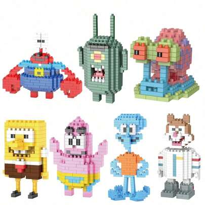 Hasbro Gary Plankton Small Particle Building Block Toy DIY Assembly Building Block Toy Model Educational Puzzle Toy Birthday Gift Toy Room Decor Anime Cartoon Halloween Christmas Decor Mini Desktop Ornament Cute Holiday Gift Birthday Gift