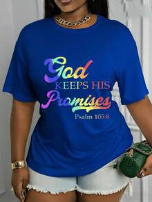 Camiseta de manga corta con cuello redondo y estampado - El tema del diseño es "Dios cumple sus promesas" (Salmo 105:8).Este elegante top presenta un diseño casual de cuello redondo y está confeccionado con un tejido suave y elástico.Lavable a máquina y adecuada para todas las estaciones, proporcionando una experiencia de uso cómoda. Camiseta de verano fresca para mujer. - Azul - Ver 6