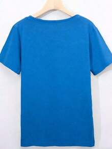 Camiseta de algodón casual para mujer, corte holgado, con estampado de caballos coloridos, top casual de manga corta de gran tamaño, camiseta básica suave y cómoda, camiseta con estampado de animales para uso diario. - Azul - Ver 3
