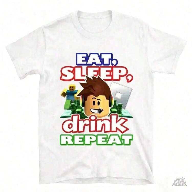 Men's Short Sleeve Cotton T-Shirt - Casual Urban Style With Mesh Fabric, Iconic And Nostalgic Video Game Design (Eat, Sleep, Repeat). White T-Shirt - Unisex Vintage Urban Style, Loose-Fitting Short Sleeve Cotton T-Shirt With Crew Neck. Blouses. Casual Blouses For Women. - trắng - Xem 1
