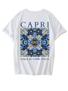 Women's Loose-Fitting T-Shirt With A Round Neck And Exquisite Print. Soft And Breathable Fabric, Comfortable To Wear, And Short Sleeves. Casual And Relaxed Fit, Versatile Style. Made From High-Quality 100% Pure Cotton (200 G). - 白色 - 查看 3