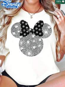 Disney 100% Cotton T-Shirt Features A Print Of Minnie Mouse; This Comfortable And Breathable Short-Sleeved Crew-Neck T-Shirt Is Versatile And Practical, Making It The Ideal Choice For Summer; It Also Makes An Excellent Gift.Disney T Shirt,Disney - 白色 - 查看 1