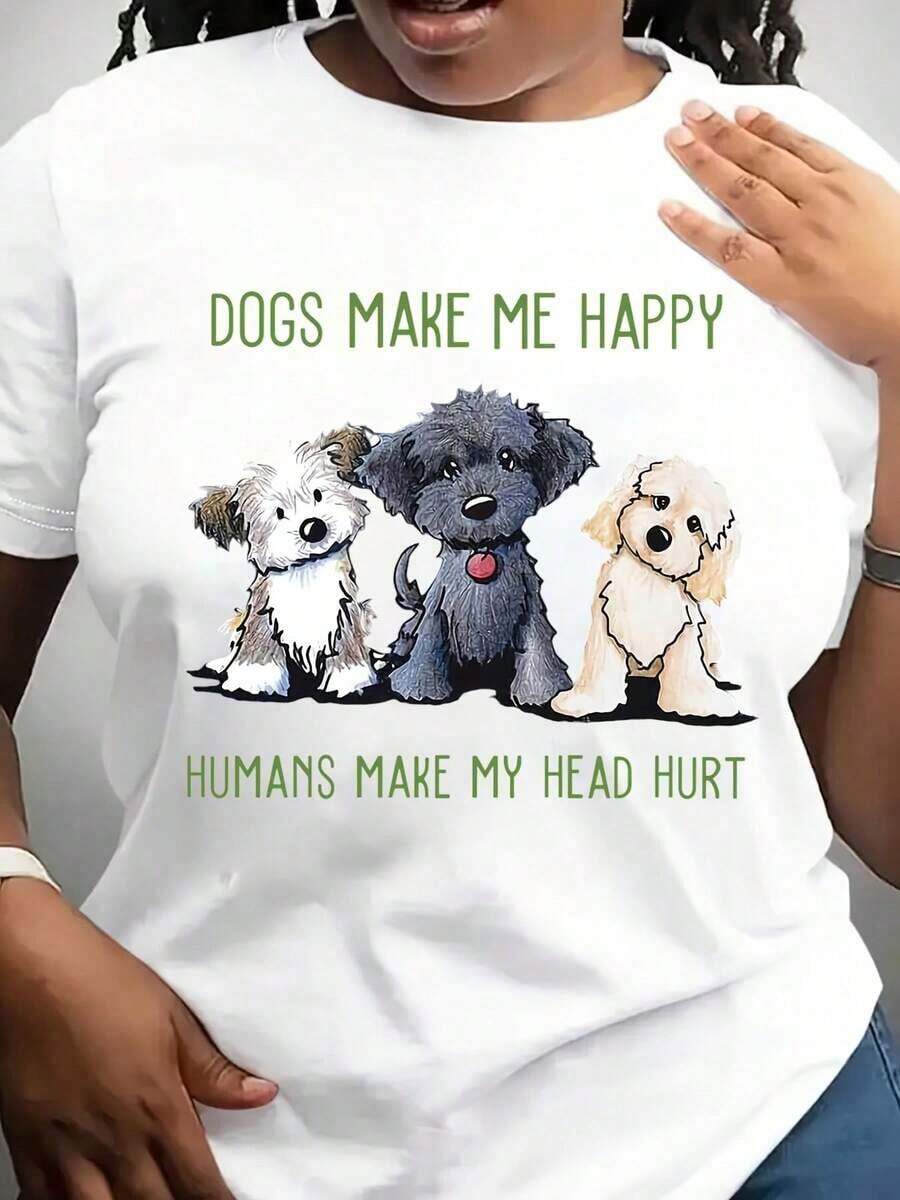 Camiseta con estampado de letras de Three Pugs Fashion, manga corta, cuello redondo, top casual para verano y primavera, ropa de mujer. - Blanco - Ver 1