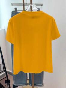 Camiseta de manga corta con estampado de leopardo y decoración de corazón para mujer - Amarillo - Ver 2