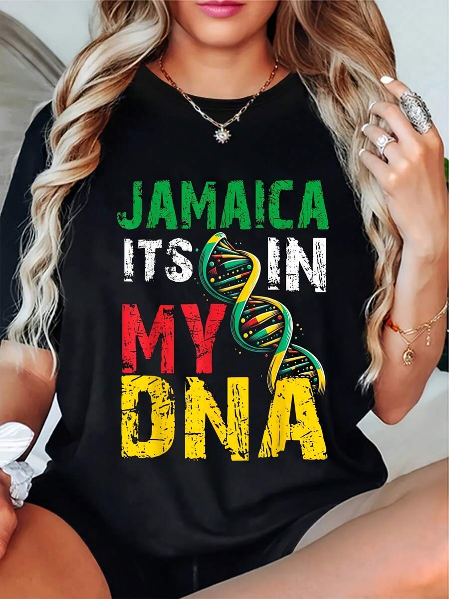 -Men's T-Shirt With Jamaican Culture Flag It's In My DNA, Crew Neck, Short Sleeve, Graphic, Loose And Comfortable. - Back - View 1