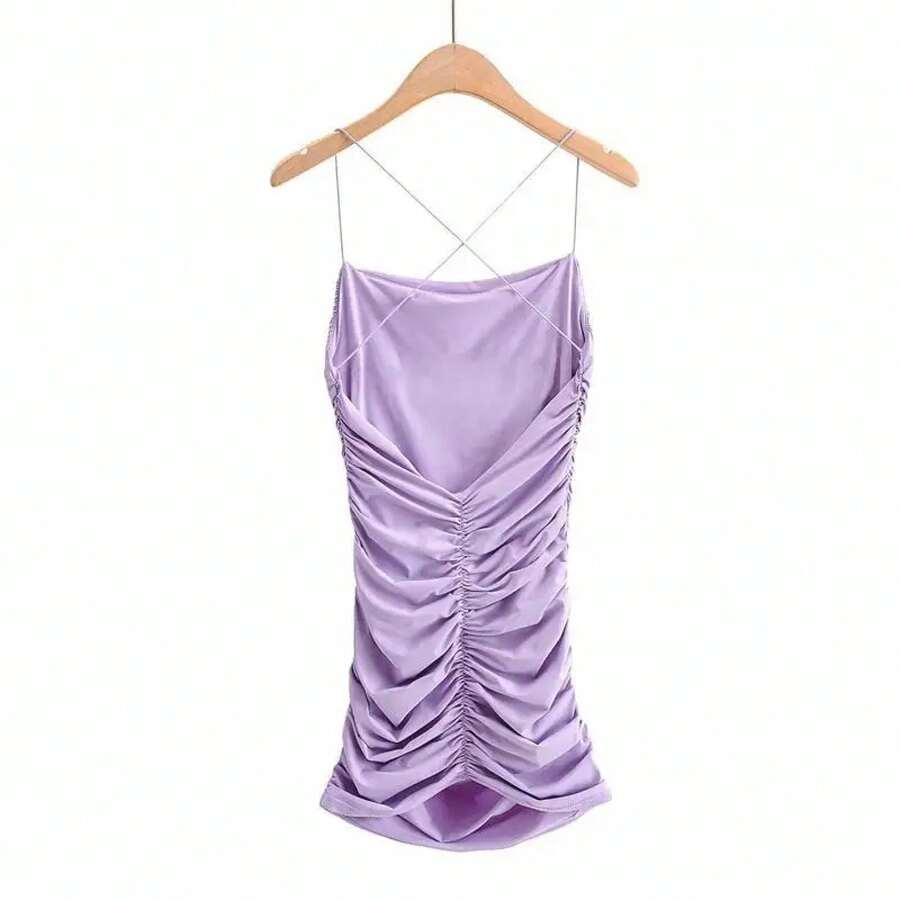 Minivestido Sexy con espalda descubierta, vestido plisado sin mangas, moda negra, vestidos ajustados ajustados para discoteca para mujer de verano con tirantes - Morado - Ver 1