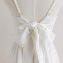 Women's Vacation Style Camisole Mini Dress, With Bowknot Back Straps, Twist Front, White Summer Casual - Blanco - Ver 8
