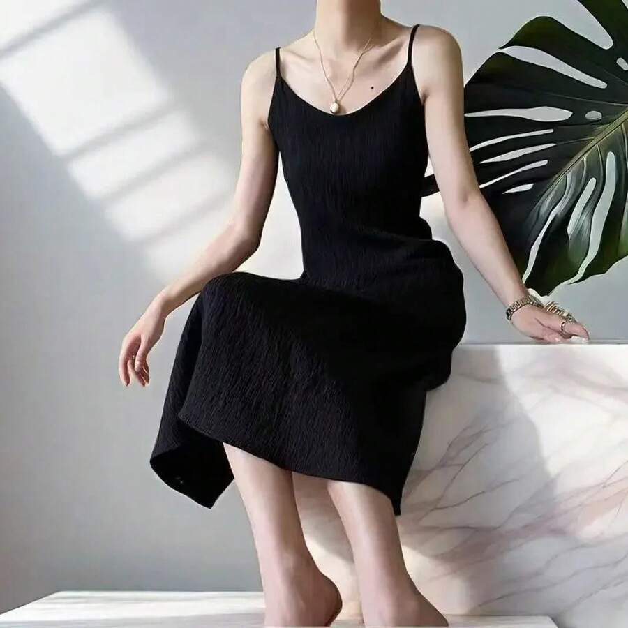 Vestido plisado Chiba original en blanco y negro, vestido adelgazante a la moda, vestido informal holgado que combina con todo para mujer - Dobladillo negro - Ver 1