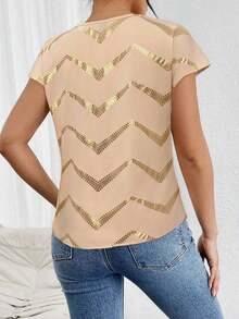 Blusa de mangas tipo murciélago de satén de unicolor, blusas de manga corta - Albaricoque - Ver 2