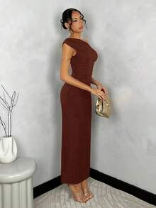 Vestido de mujer de verano asimétrico con volantes y estampado / Vestido de playa / Vestido largo / Ropa de mujer de verano / Ropa de playa / Vestido de discoteca / Vestido para figura pequeña / Vestido de graduación / Vestido de mujer / Ropa de - Café integral - Ver 3