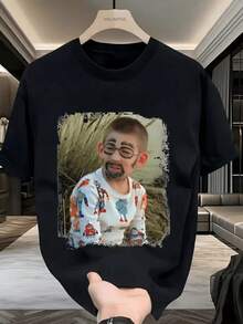 Men's T-Shirt With Funny Face Print - The Perfect Gift For Fashionable Friends (S, L, L, XL, XXXL), Lightweight And Breathable Short Sleeve T-Shirt, Ideal For Easter, Halloween, Thanksgiving, Etc. - 黑色 - 查看 7